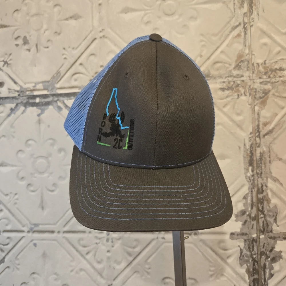 Richardson Style - 112 Trucker Hat Blue and Grey Mesh Embroidered Design